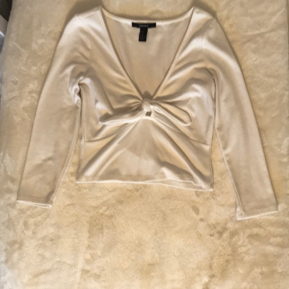 Cropped V Neck Tied Long Sleeve Top